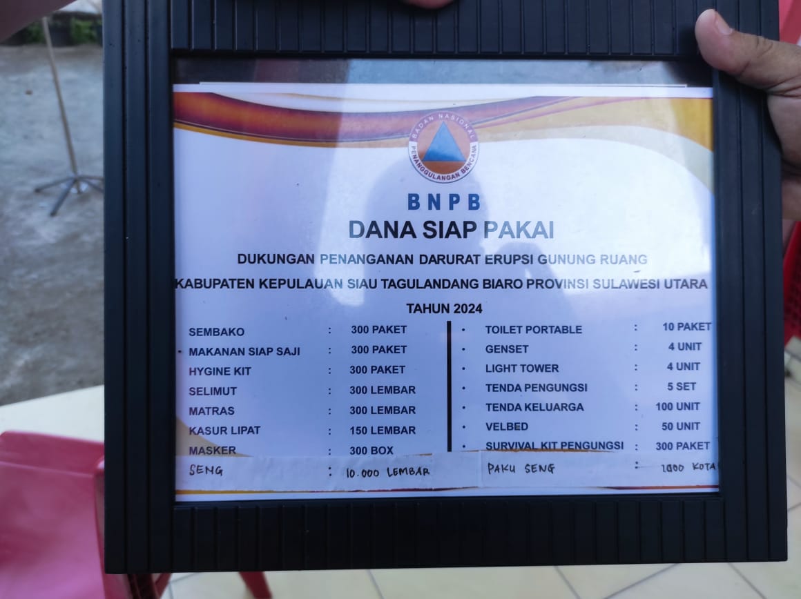 Daftar dukungan penanganan darurat erupsi Gunung Ruang, (Foto: PANTAU24.COM).