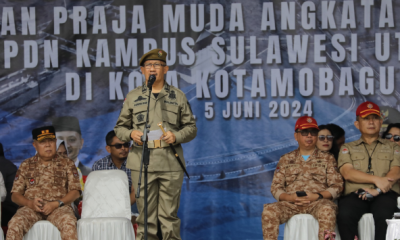 Pj. Wali Kota Kotamobagu, Asripan Nani, memimpin apel penerimaan dan pembukaan Magang II bagi Satuan Praja Muda Angkatan XXXIII IPDN Kampus Sulawesi Utara di lingkungan Pemerintah Daerah Kota Kotamobagu, (Foto: Diskominfo KK).