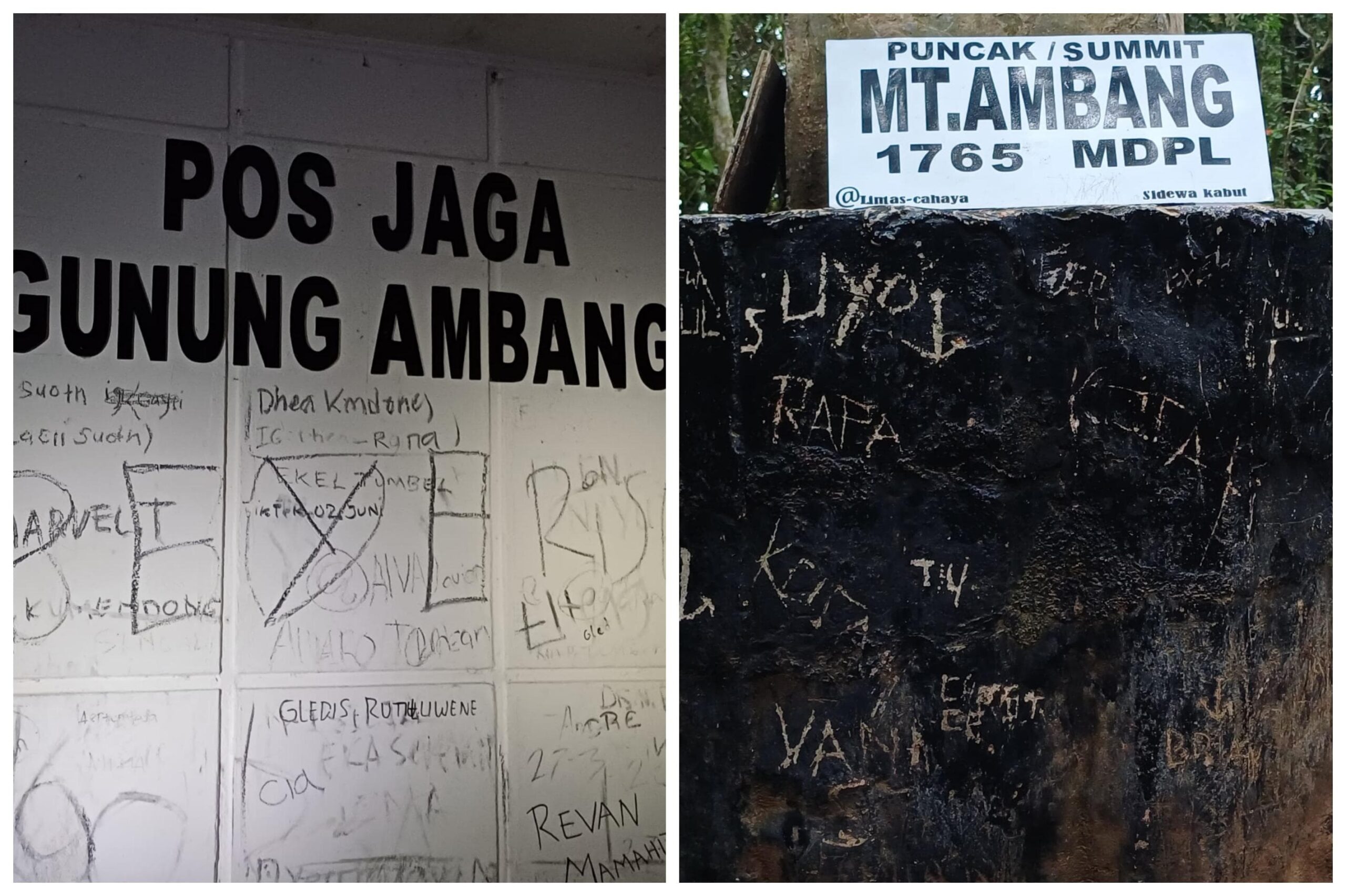 Jejak sampah dan vandalisme di Gunung Ambang 8 Jejak sampah dan vandalisme di Gunung Ambang