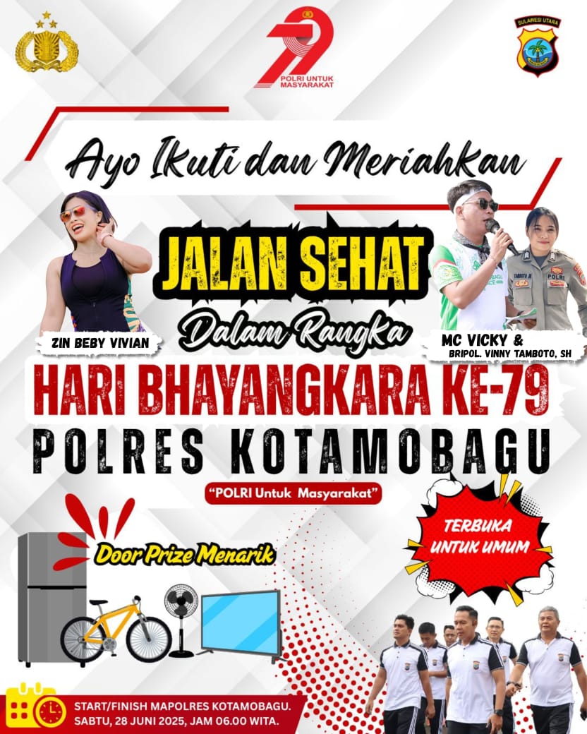 Meriahkan Jalan Sehat Polres Kotamobagu dalam rangka Hari Bhayangkara ke-79, terbuka untuk umum!